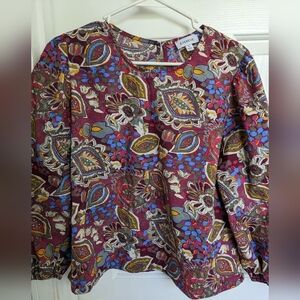 Raglan Top 3/4 Sleeve Cotton Blouse Floral Festival Cottagecore Women XL